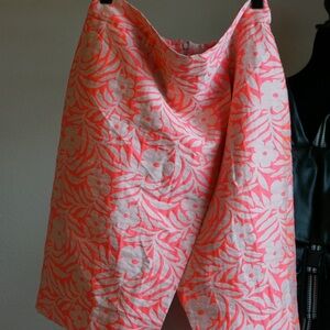 J. Crew Coral and Cream Floral Pencil Skirt